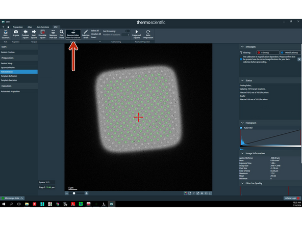 Click on 'Remove holes close to grid bar' to automatically unselect holes over grid bars and their proximity.