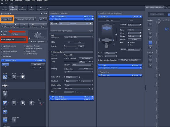Check &quot;Z-Stack&quot; and choose &quot;Full Z-Stack per Track&quot;.