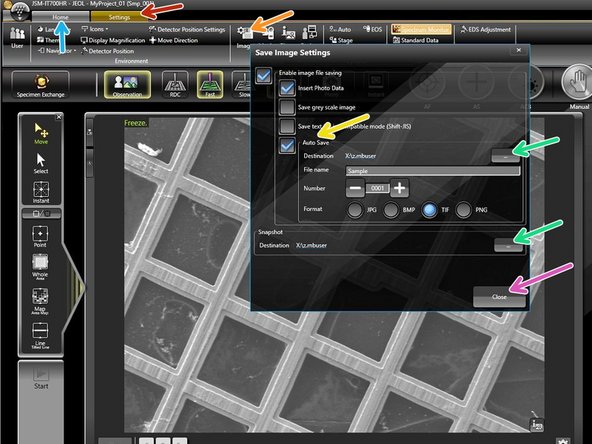 When using the autosave function, images will always be stored in the internal Jeol database. Smileview is required to access images (see next steps) .