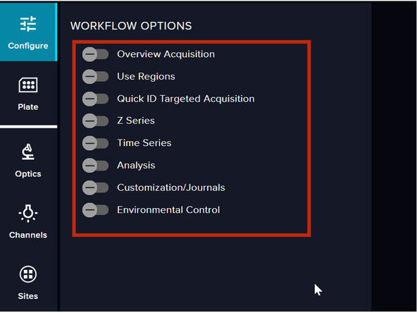 Leave all toggles unchecked for the overview acquisition.