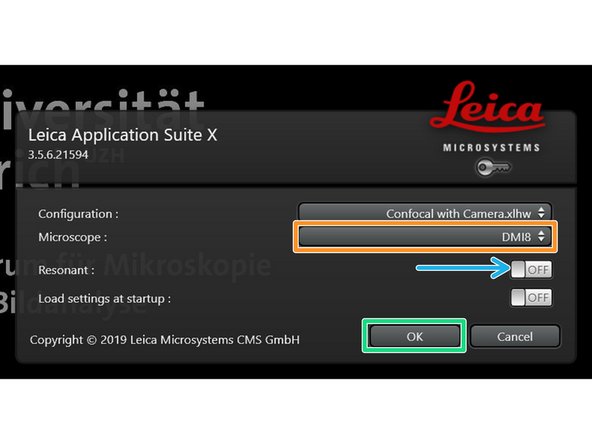 &quot;Confocal with Camera and Incubator.xlhw&quot; if environmental control is needed. Make sure the needed components have been switched on.