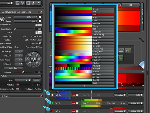 Here you can visualize emission- and excitation-spectra to aid placement of detectors.