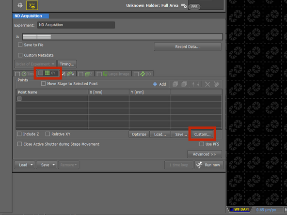 Select XY tab and Custom