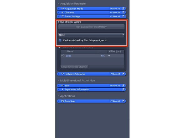 If you choose focus strategy "None", Z-values defined by tile setup will be ignored.