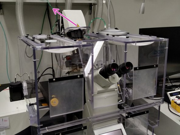 Push the condensor arm of the microscope to the back.