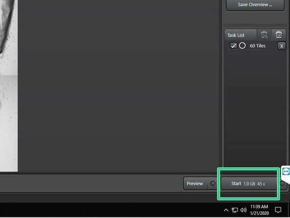 Press &quot;Start&quot; to acquire.