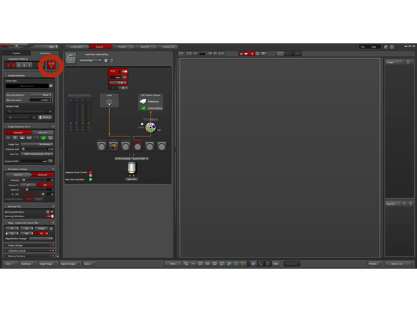 Click this icon to display the complete beam path.   This view will then be loaded by default during your next imaging session.