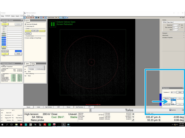 In 'Aperture' menu select '100' from the drop down menu next to 'Objective'.