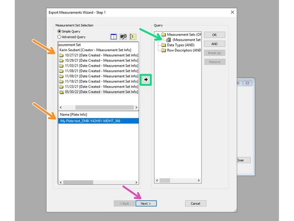 The measurements are first sorted according to analysis date for the plate (Measurement Set) and then for the plate (Name [Plate Info]).