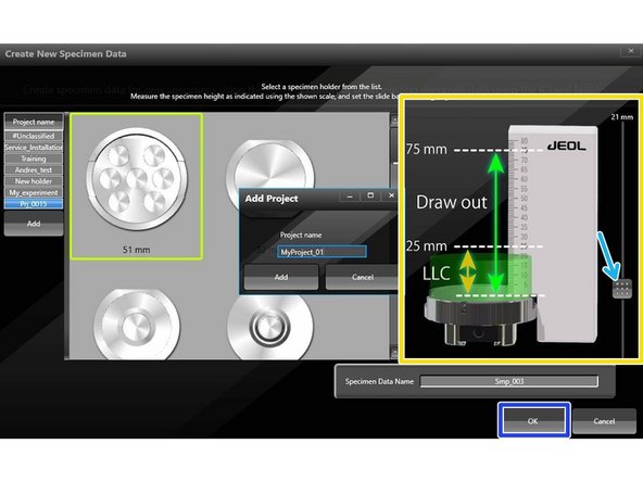 Select proper holder (bright green square: 51 mm).