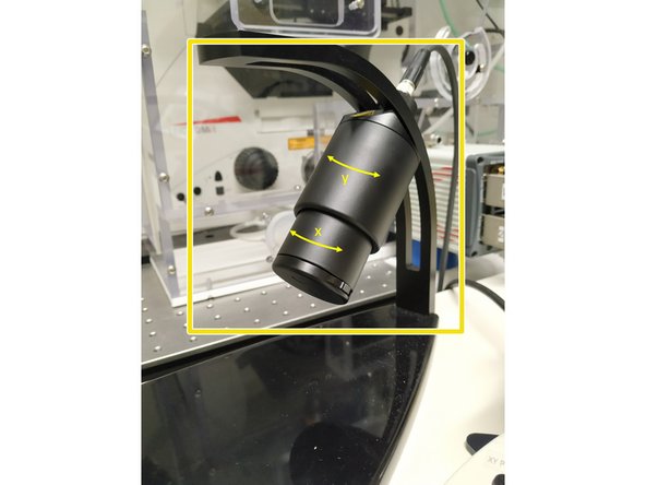 Adjust the variable clamping range and moveable brackets to properly fix your sample. 