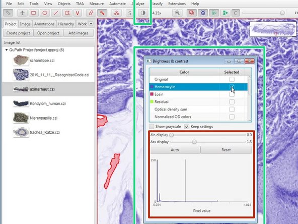 Color transforms can be accessed through the &quot;Brightness and contrast&quot; button in the top menu.