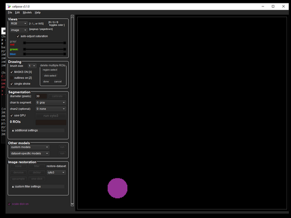 Launch the Cellpose GUI with the command: