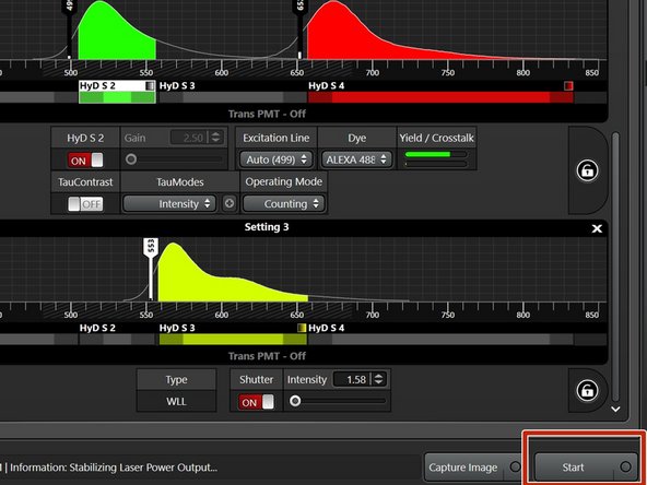 Press &quot;Start&quot; to begin acquisition.