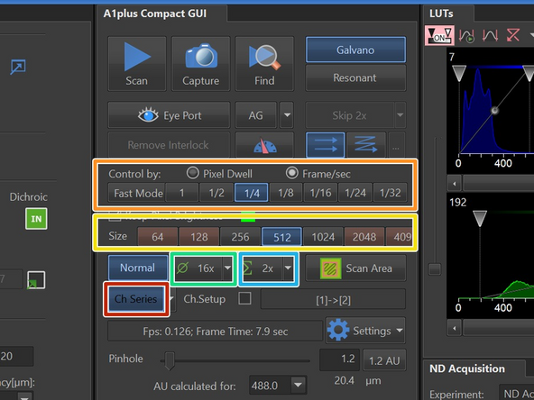 In the A1plus Compact GUI pad you can control more scanning settings