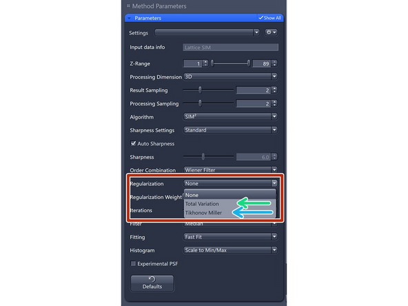 The regularization parameter balances how well the model fits the acquired data and how much regularization is applied. Increasing this parameter adds more regularization, which helps prevent the model from overfitting the data.