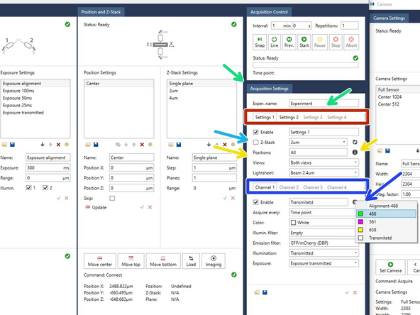 Adjust the parameters &quot;Acquisition Settings&quot;, give your experiment a name and configure the following: