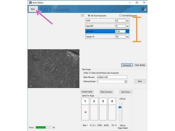 Click on &quot;Autoexpose&quot;. You should try to record the brightest region for this marker within your sample. Further, we recommend to manually reduce the suggested exposure time by ~10% to ensure the image is not saturated.