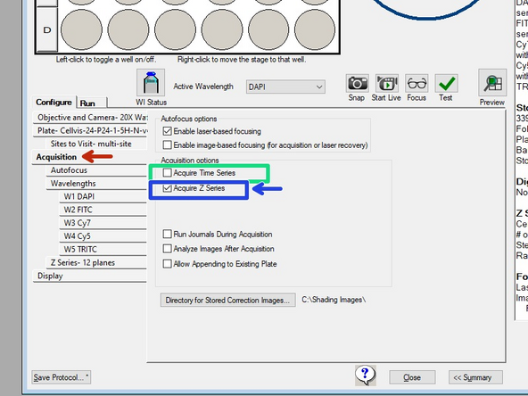 The Acquisition tab provides two series acquisition options (you can select one or both):