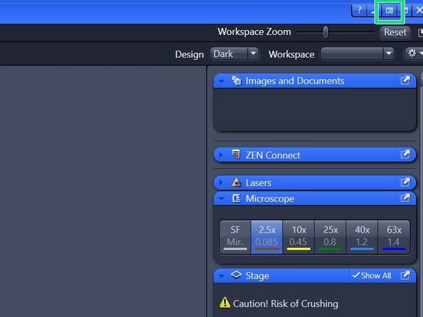 Otherwise, expand ZEN software by clicking on the &quot;Dual Screen&quot; button.