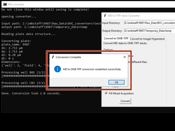 The terminal will show information about the data to be converted...