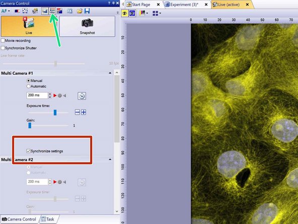 Adjust camera exposure times (&quot;Camera control&quot; tab) .