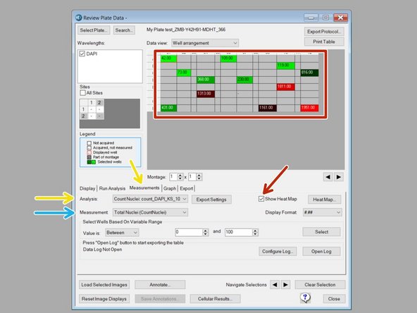Go to the &quot;Measurement tab&quot; and choose the &quot;Analysis&quot; (if multiple were run on the same plate).