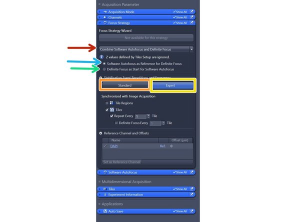 This strategy allows you to combine the functions of definite focus and software autofocus.