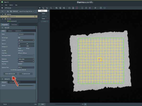 Click on &quot;from microscope&quot;, when the autofocus has finished.