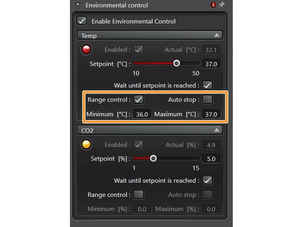 Set the desired temperature and CO2 value via the slider or by typing the value.