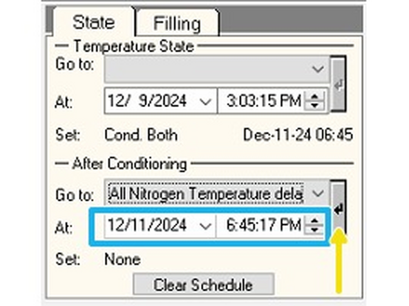Specify the date when the microscope cool down should start (Monday morning at 6:00 AM).