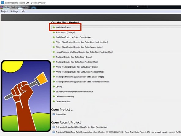 Open Ilastik and generate a new &quot;Pixel Classification&quot; project.