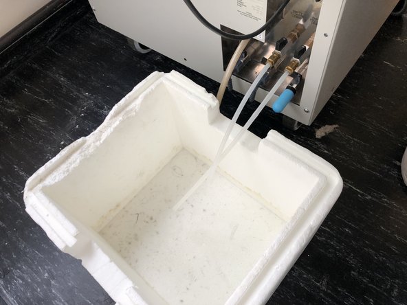 Pull machine to front to get access to tubing on the back side. Put big styrofaom box below tubes.