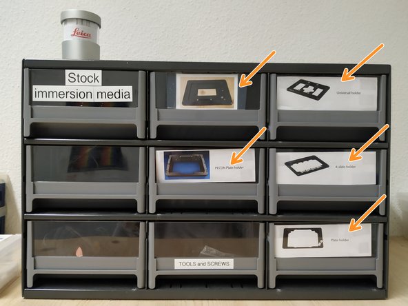 You will find different stage inserts in the box on the shelf.