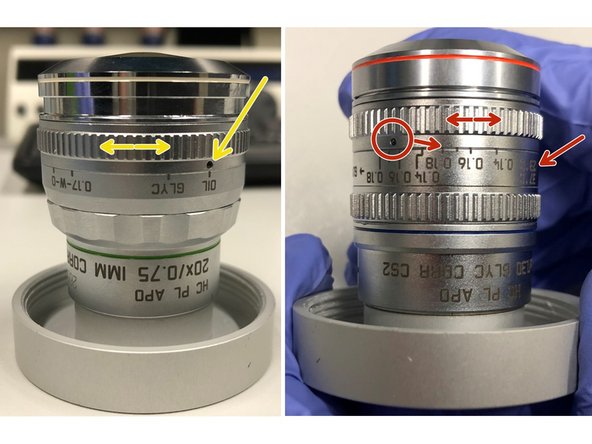 For some objectives the correction collar has to be adjusted.
