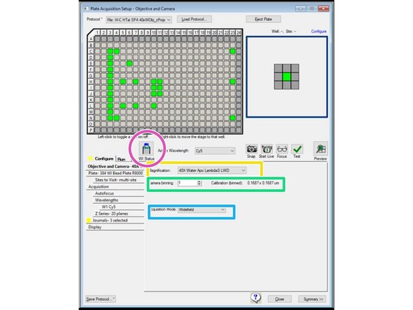Click the Magnification drop-down and select the setting of the objective to use for the protocol.