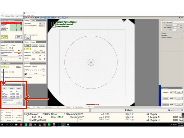 Load the latest FEG registers by highlighting 'CURRENT' and clicking 'Set'.