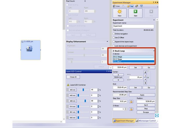 For faster acquisition of z-stacks you can also use the option RTC Fast (Piezo stage) from the drop down menu.