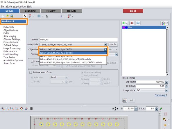 Select the 10x objective.