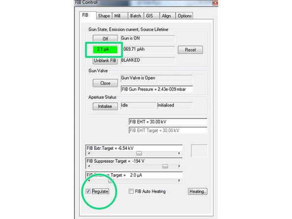 It needs several clicks until a change in the Emission current appears. Be patient and keep clicking slowly!