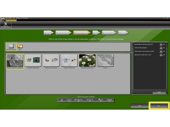 Select observation conditions.
