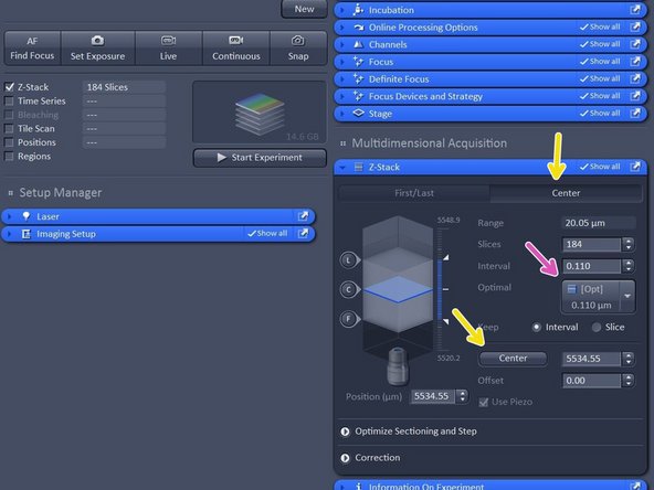 In case &quot;First/Last&quot; option is selected, move to the start of your Z-stack with the hand-wheel and click &quot;Set First&quot;, then move to the end of your Z-stack and click &quot;Set Last&quot;.