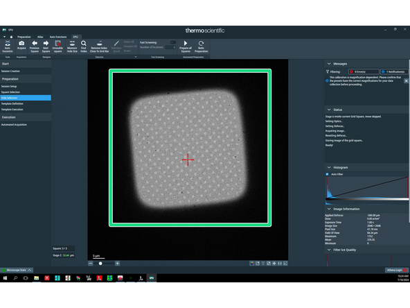 The auto eucentric routine will run in the background and ultimately a grid square image will appear.