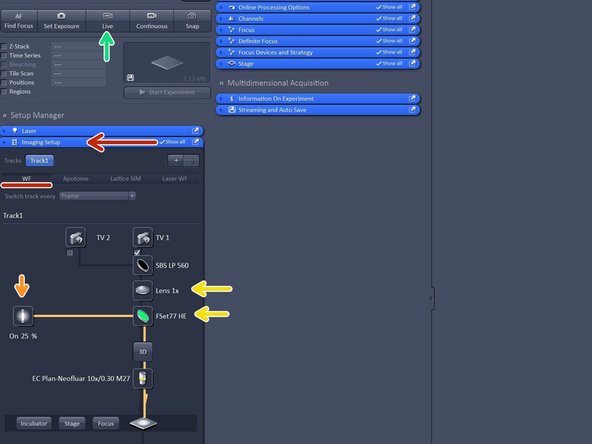Open the &quot;Imaging Setup tab&quot; and define a classic wide-field track by clicking &quot;WF&quot;.