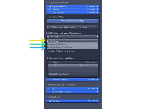 Additional or update focus actions can be activated to adapt the z vales.