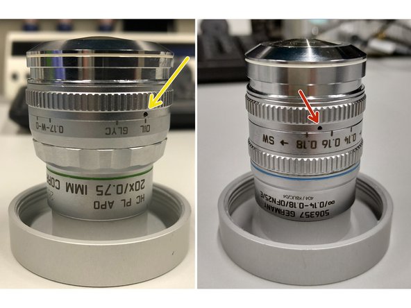 For some objectives the correction collar has to be adjusted.