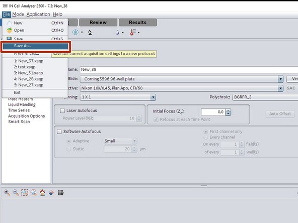 Before running a screen,  you have to save your modified acquisition protocol.