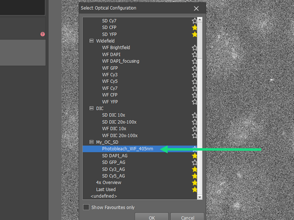 Select your previously configured Optical Configuration for the Photobleaching.