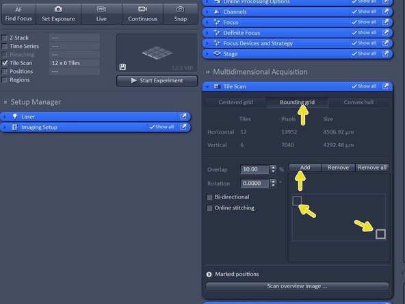 For a coverslip or 35 mm petri dish choose &quot;Centered grid&quot; and adjust the tiles in horizontal and vertical direction (13x13 is usually enough for a 18 mm coverslip).
