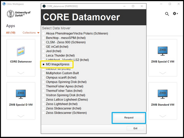Select desired &quot;Data Mover&quot;, in this case &quot;MD ImageXpress&quot;.